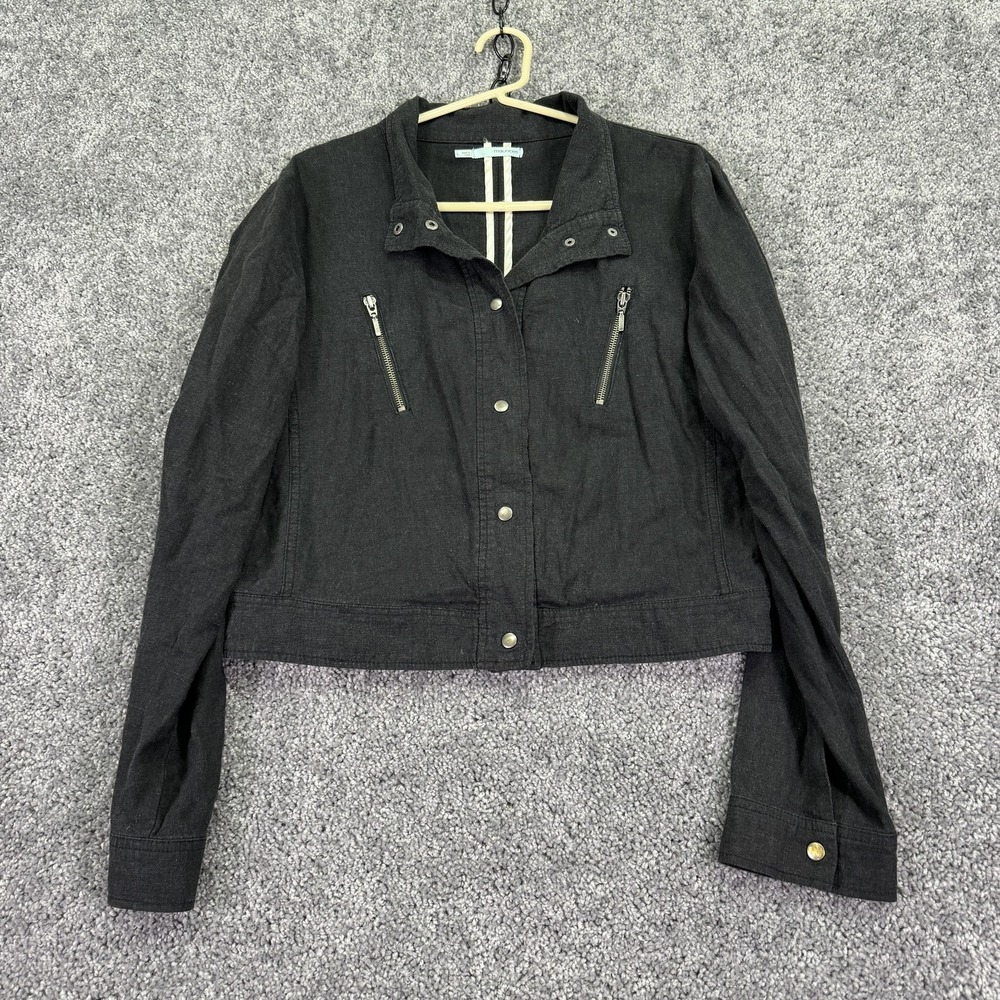 Maurices Jacket Womens Large Black Linen Blend Snap Front Lightweight Casual